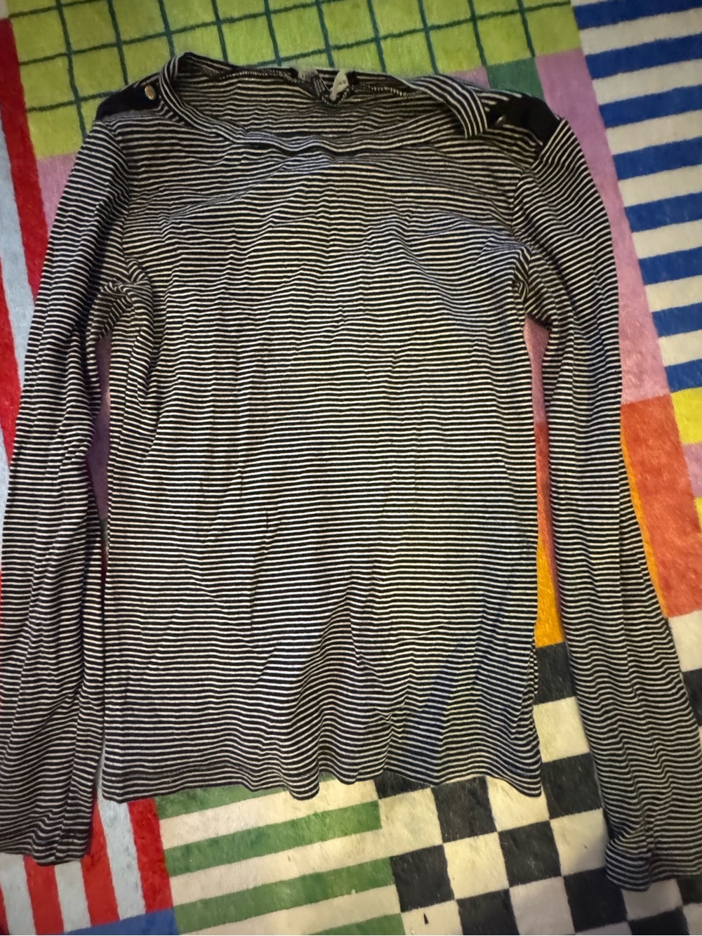 Jones New York Black & White Striped Long-Sleeve Top